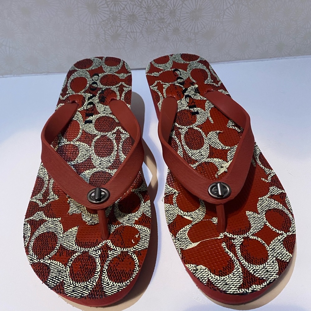 Coach Red and Cream Flip Flops
